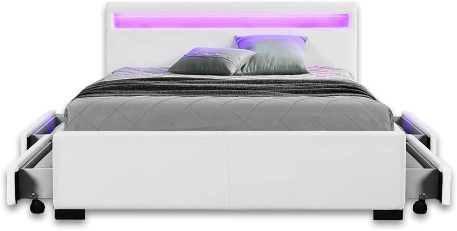 LED Leder Bett Amsterdam WEISS modernes Bett mit LED-Beleuchtung ...