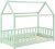 Juskys Kinderbett Marli 80 x 160 cm mit Rausfallschutz, Lattenrost und Dach – Hausbett für Kinder aus Massivholz – Bett in Mint-Grün